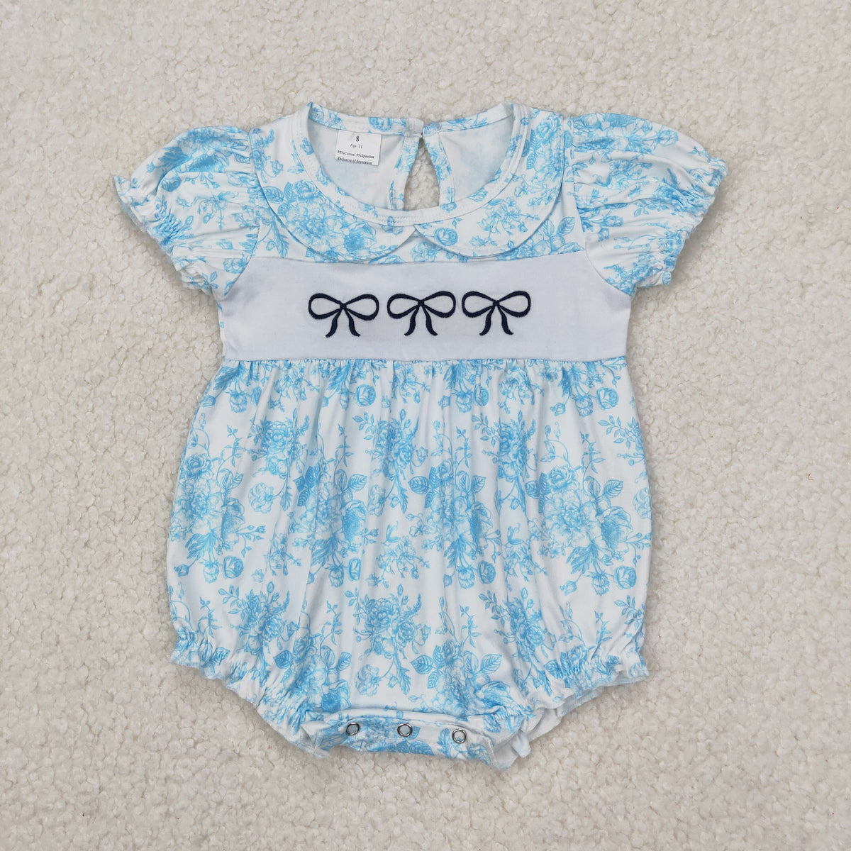 SR2784 blue bows flowers short sleeve girls romper