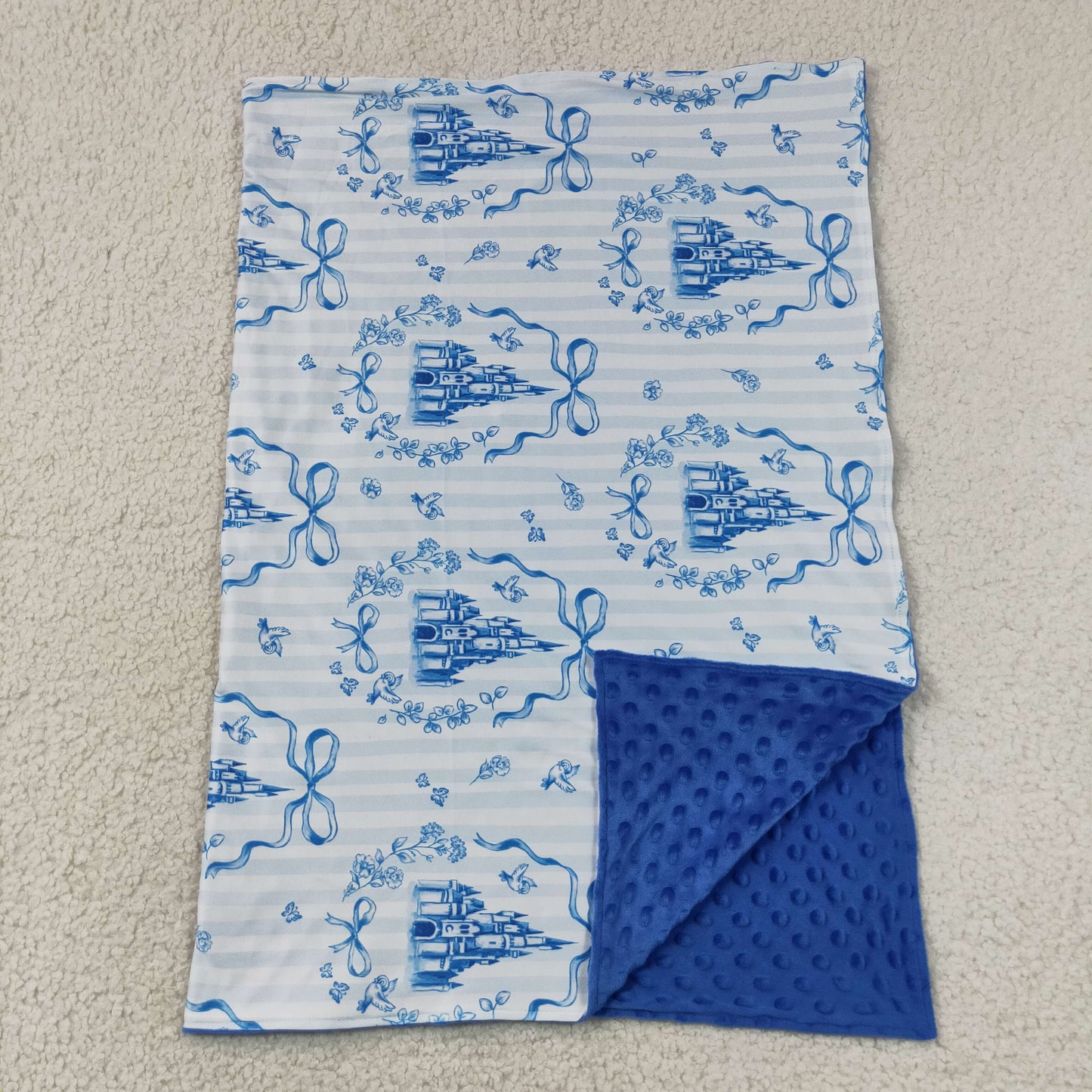 BL0247 Blue Castle Bows Baby Blanket