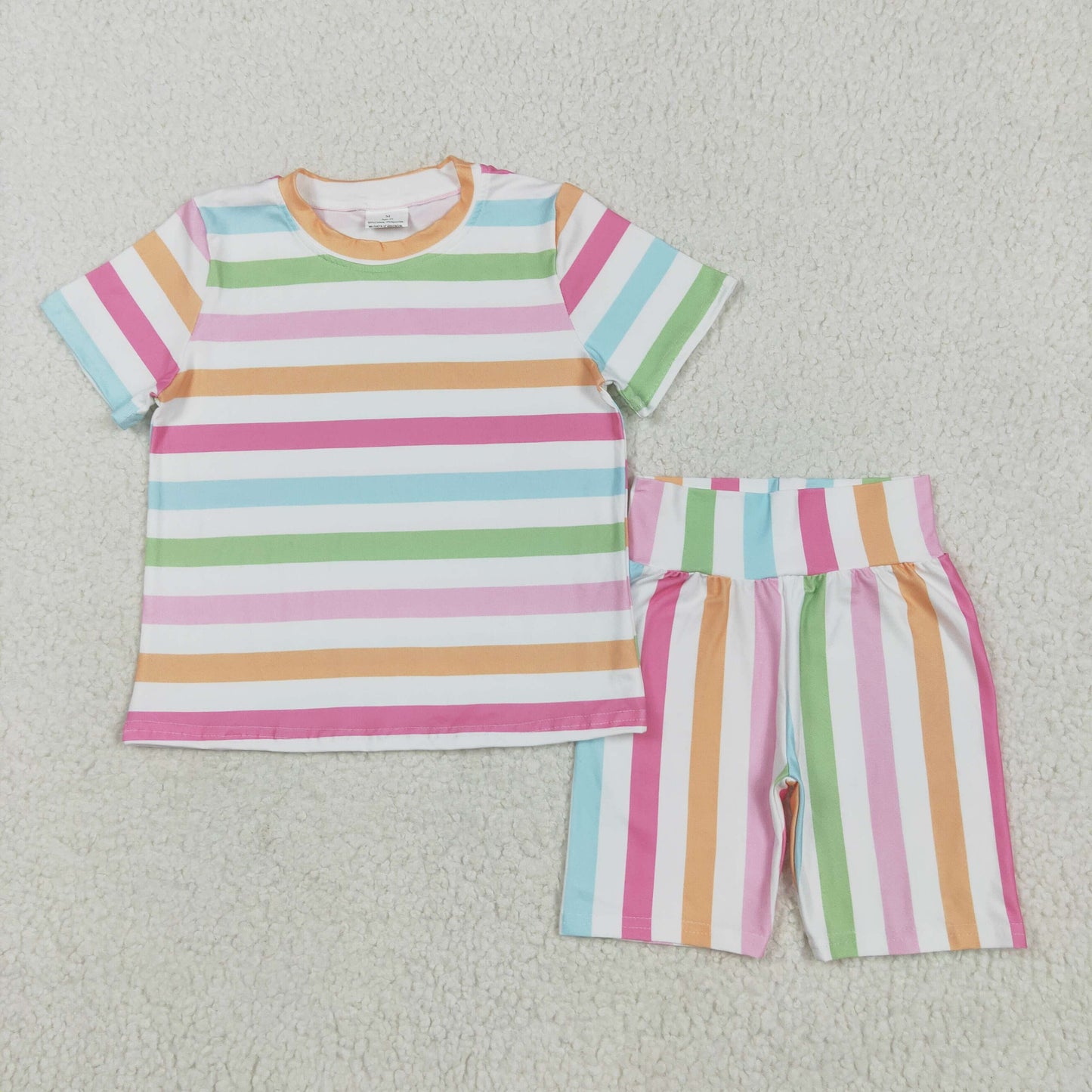 GSSO2468 rainbow striped short sleeve shorts girls set