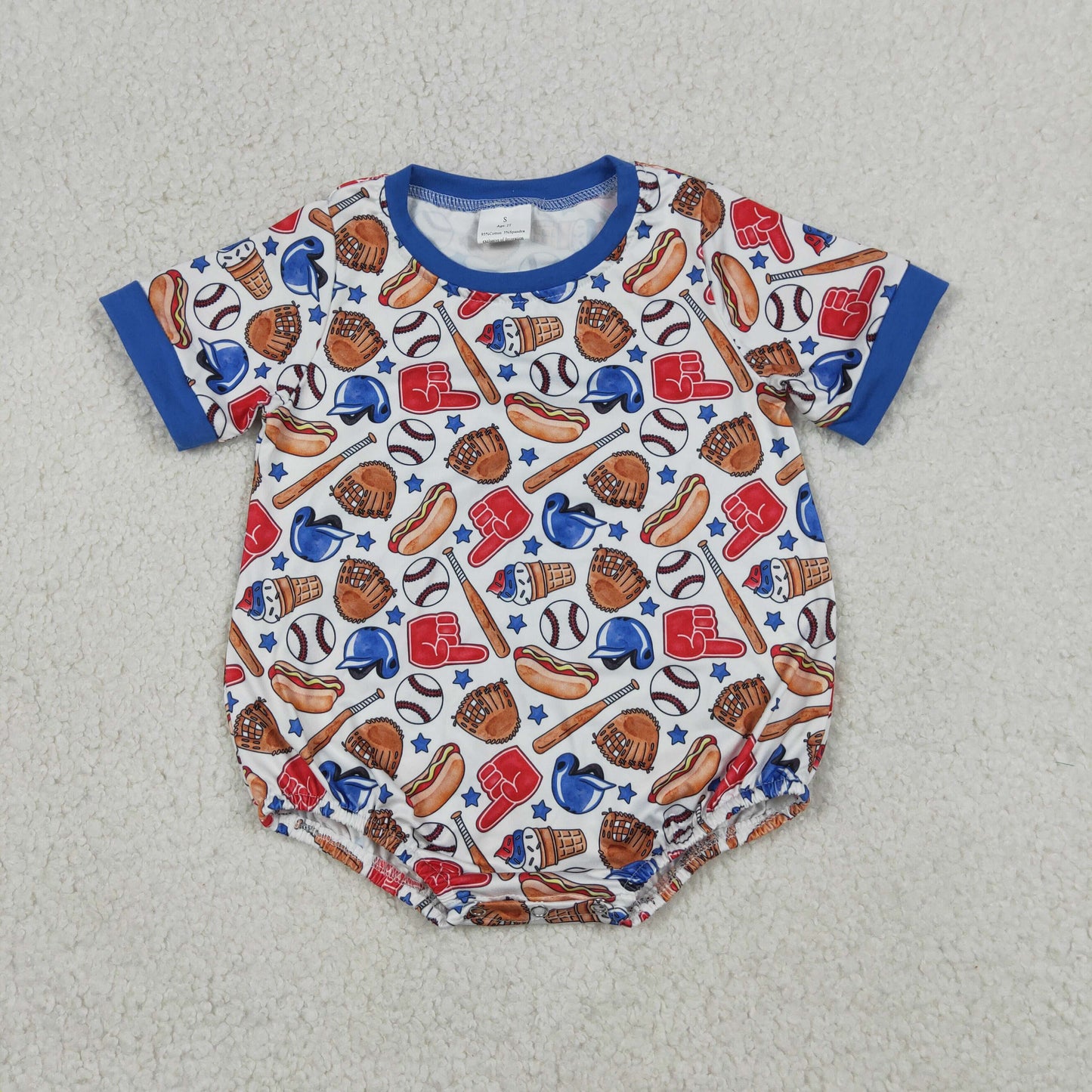 SR4030 Baseball Hot Dog Blue Short Sleeve Boys Romper