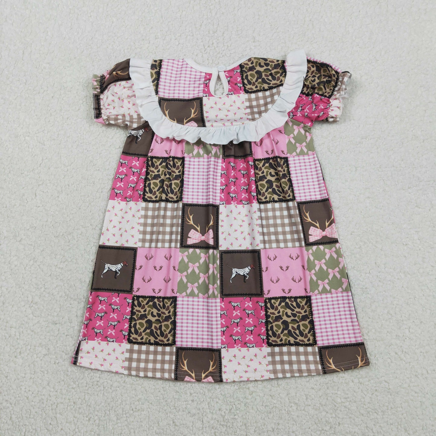 Embroidery GSD3484 Daddy's Girl Camo Pink Short Sleeve Girls Dress