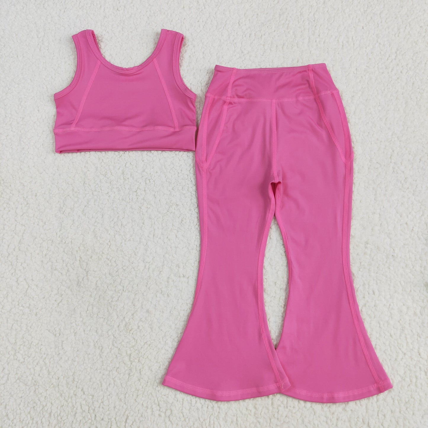 GSPO2002 yoga hot pink sleeveless pants girls set