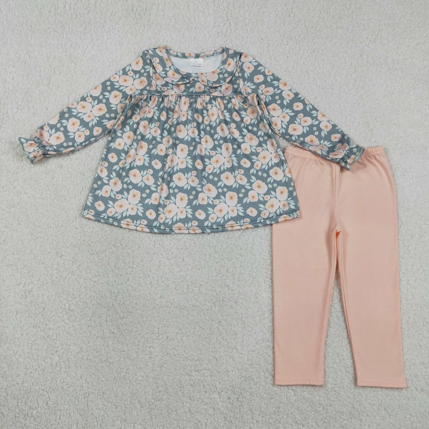 GLP2776 pink flowers green long sleeve pants girls set