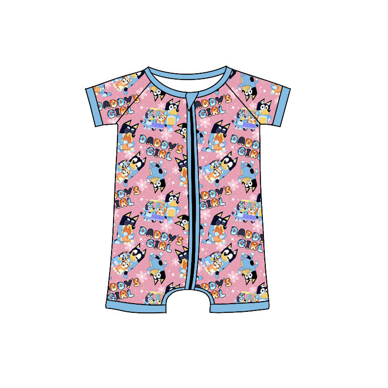 custom style daddy's girl cartoon dog zipper short sleeve girls romper