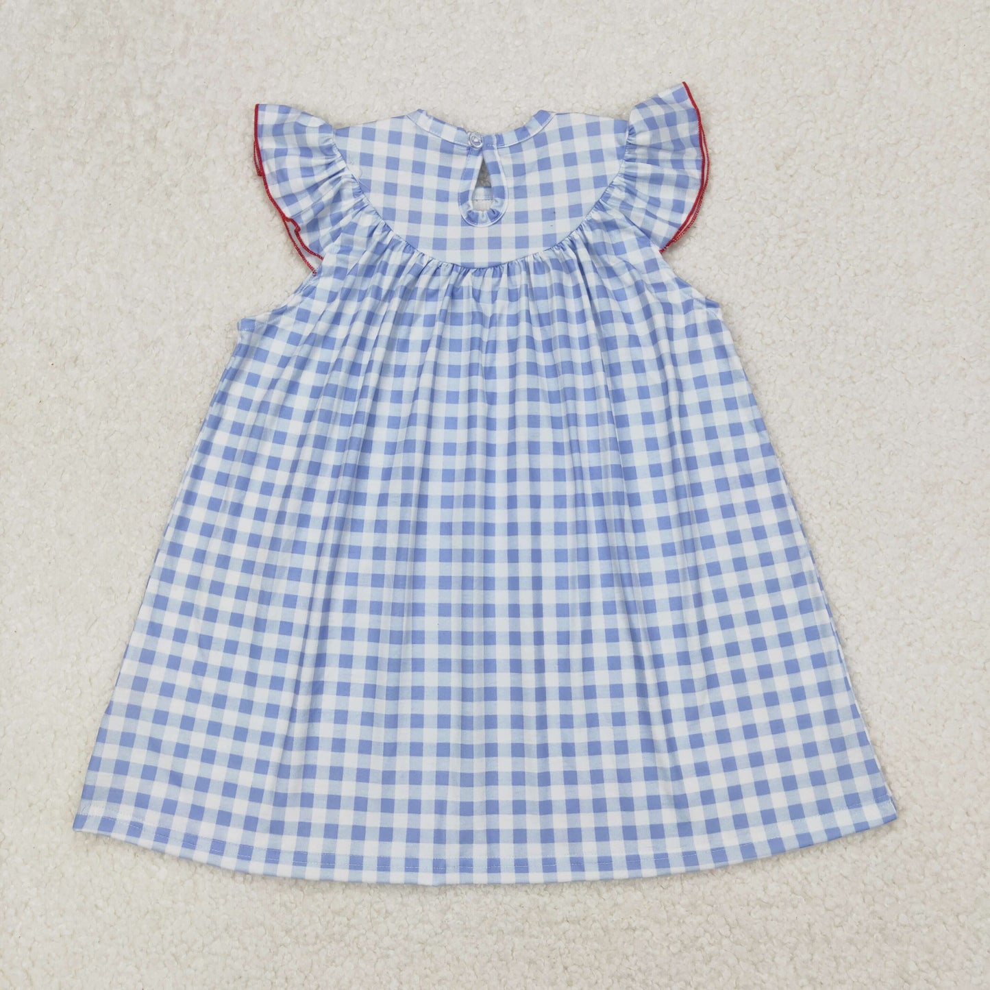 GSD1817 smocked July 4th flag blue checkered flutter sleeve girls dress