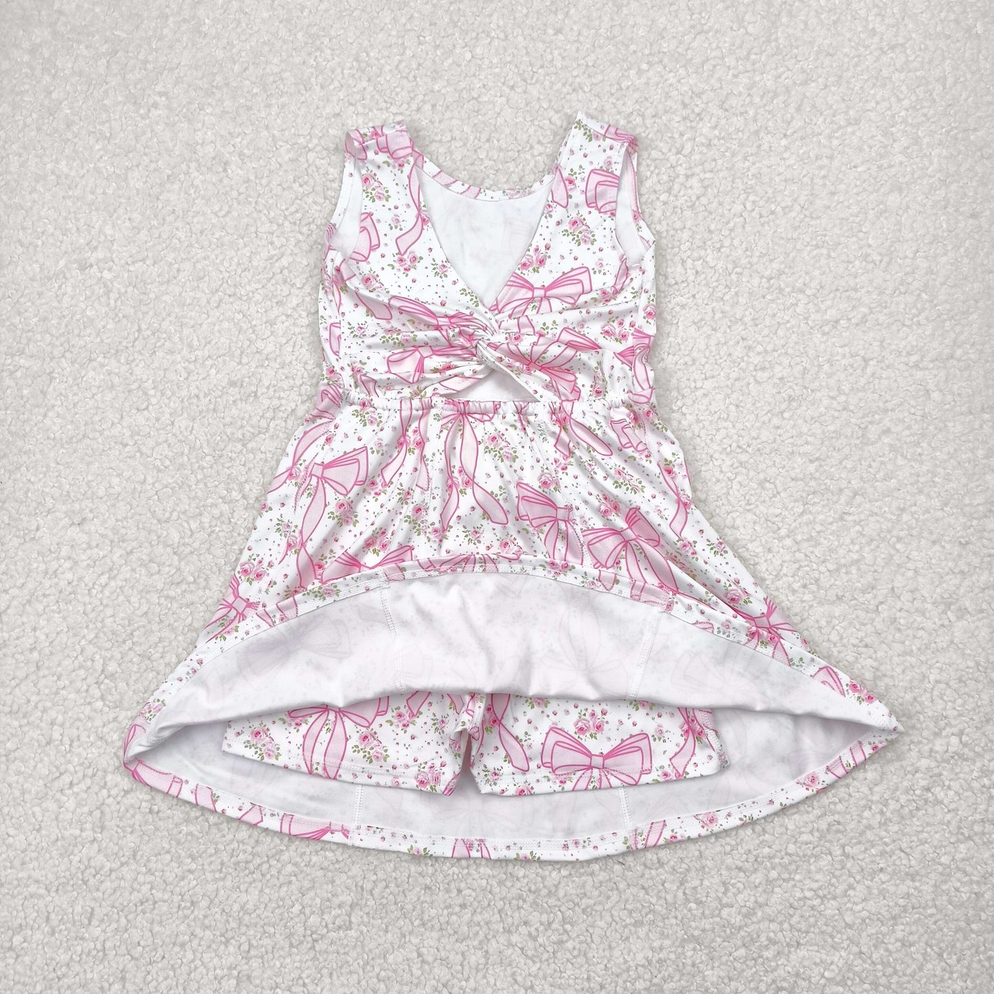 GSD2199 yoga pink bows coquette bows flowers sleeveless skirt with shorts girls dress