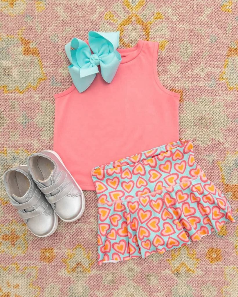 preorder pink sleeveless heart skirt girls set