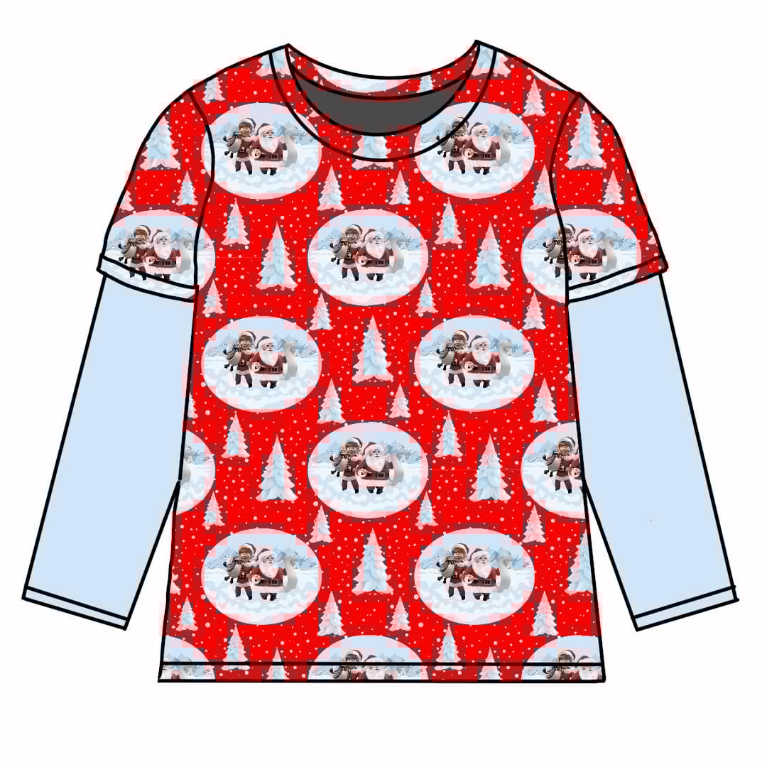 custom Christmas Santa tree red long sleeve boys top