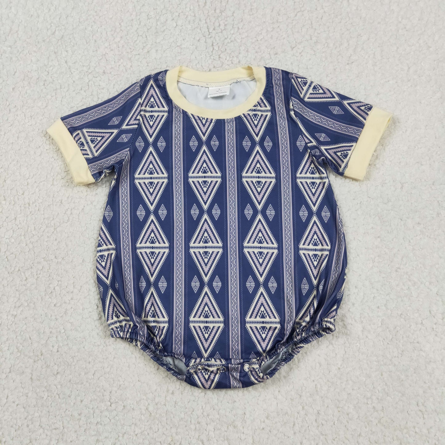 SR3713 Western Aztec Navy Blue Short Sleeve Boys Romper