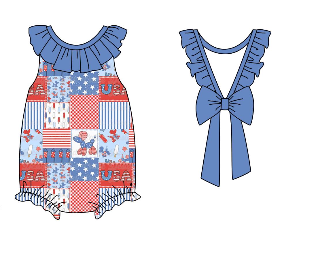 Custom Moq 3 July 4th USA Pet Red Blue with Bow Sibling Clothes