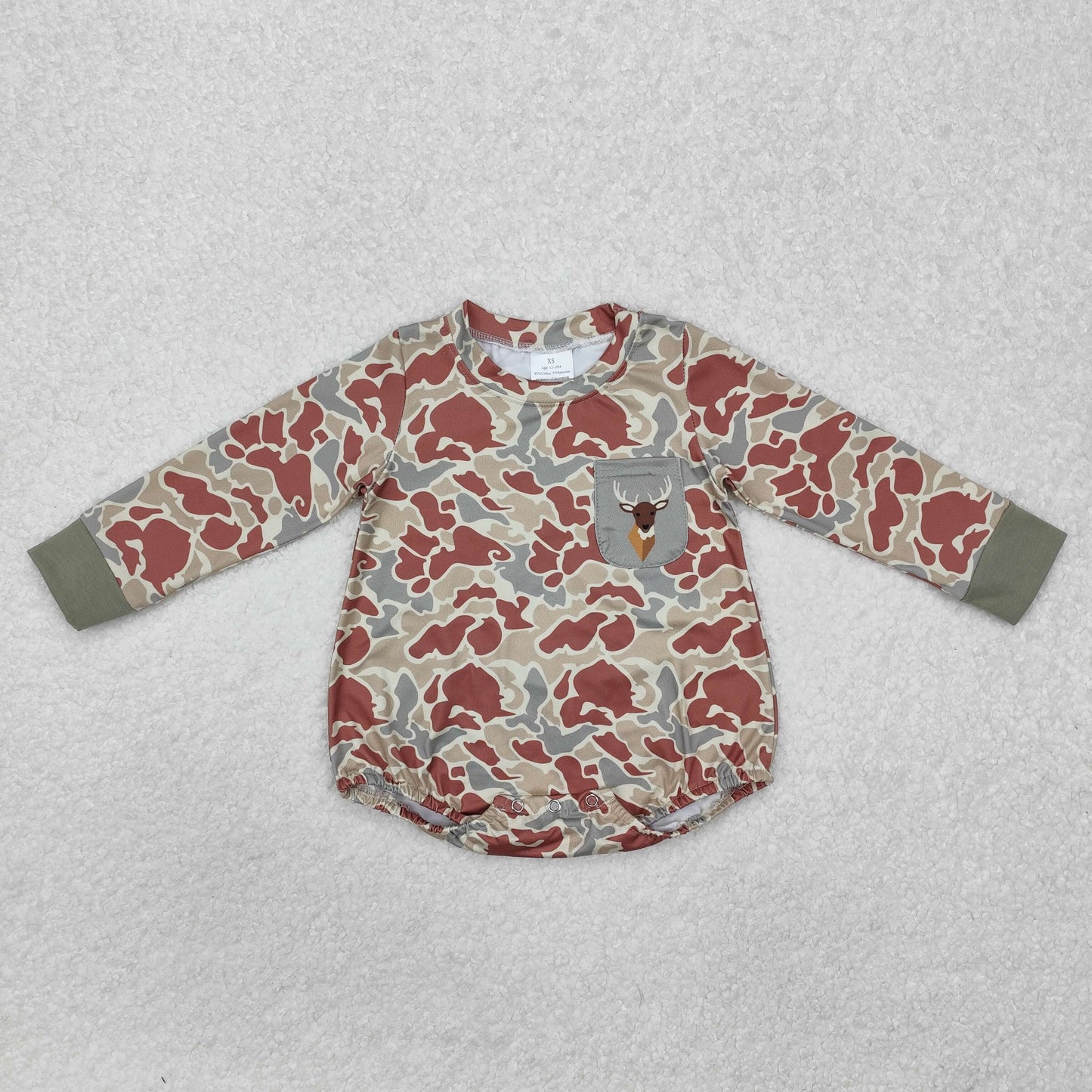 LR2170 Hunting Deer Green Pocket Camo Long Sleeve Boys Romper