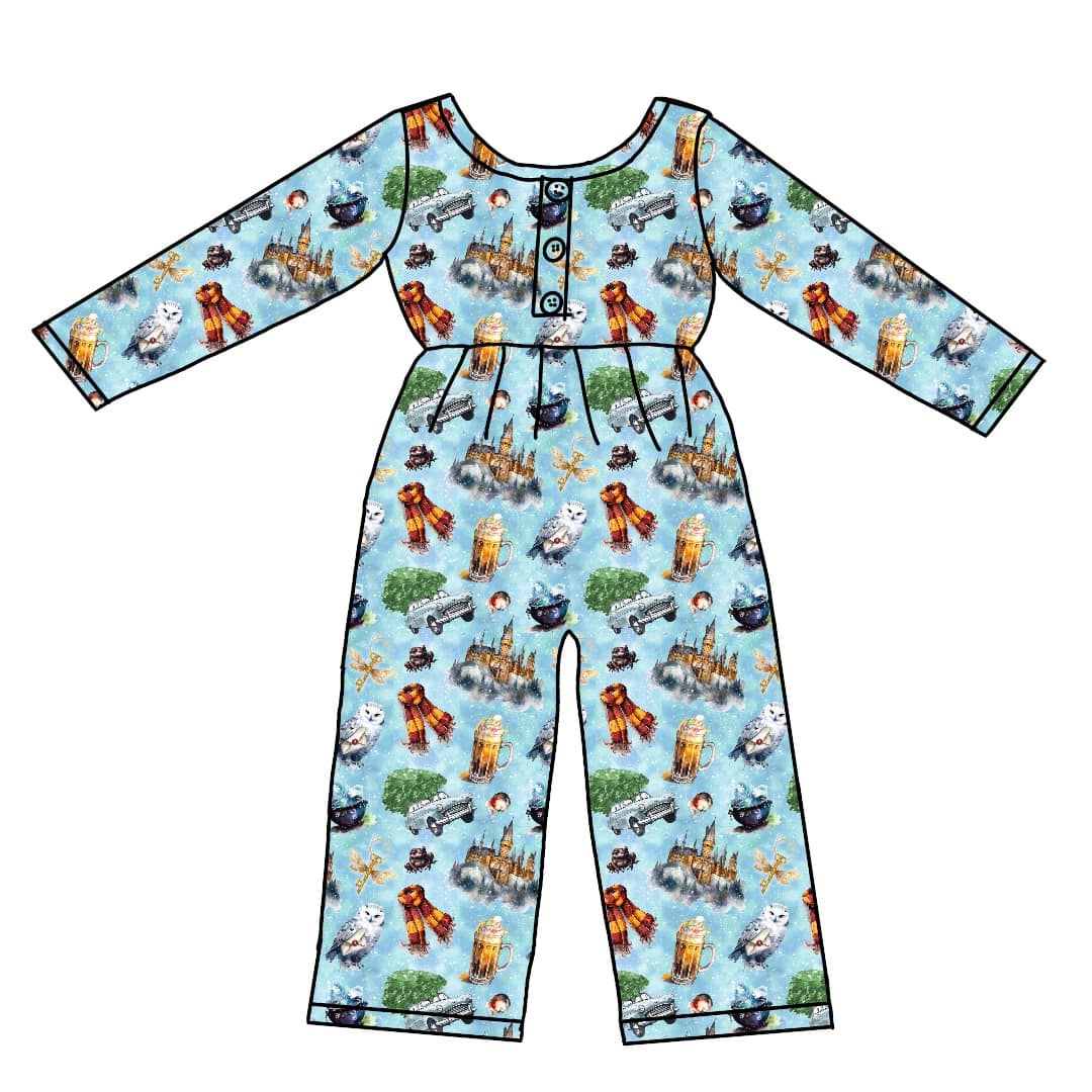 custom cartoon Harry magic blue long sleeve girls jumpsuits