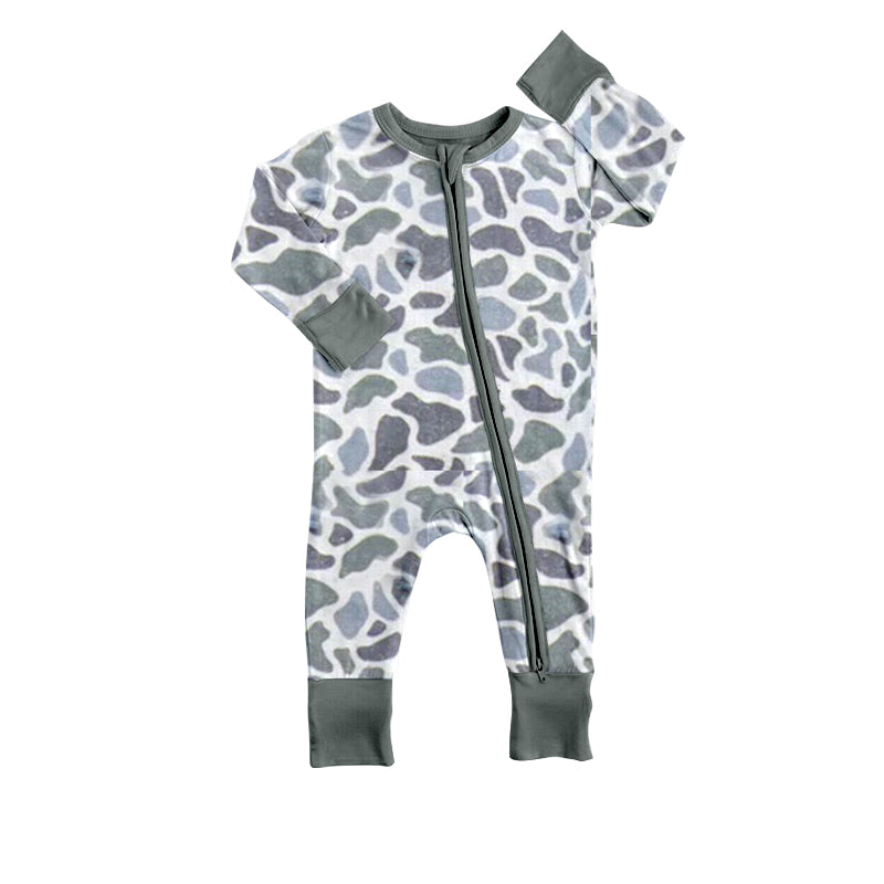 preorder LR0817 Camo grey long sleeve zipper kids romper