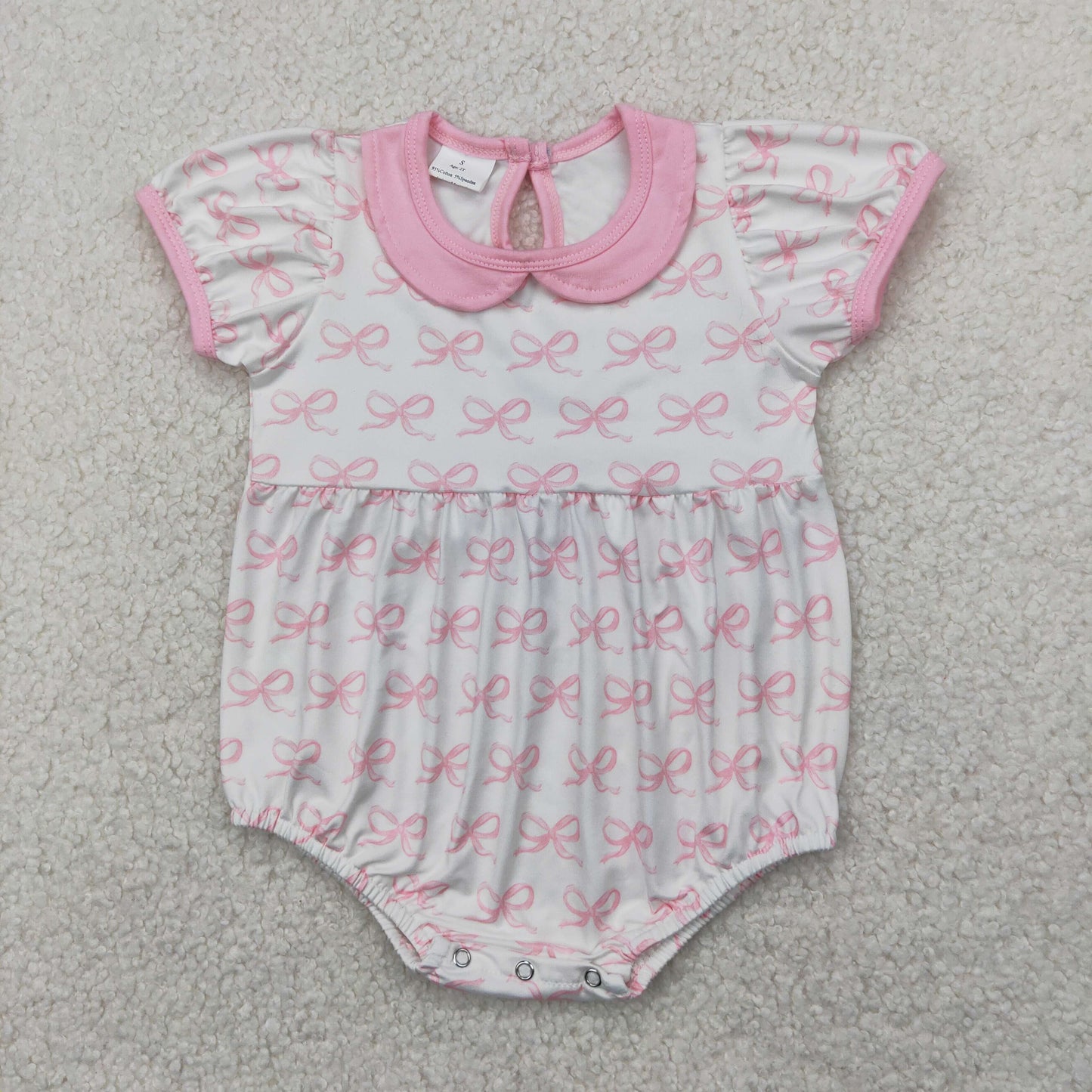 SR2893 pink bows flutter sleeve girls romper