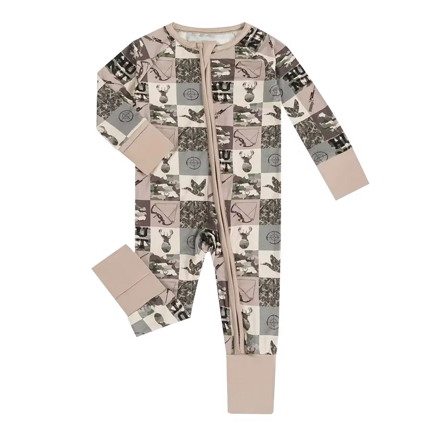 custom camo deer mallard long sleeve girls zipper romper