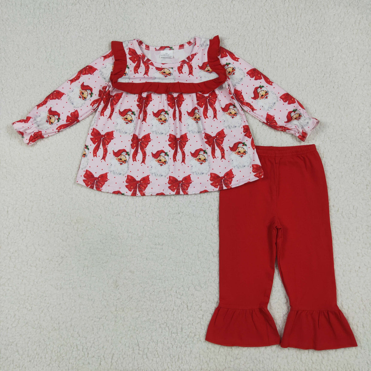 GLP2347 Christmas Santa red bows pink long sleeve red pants girls set