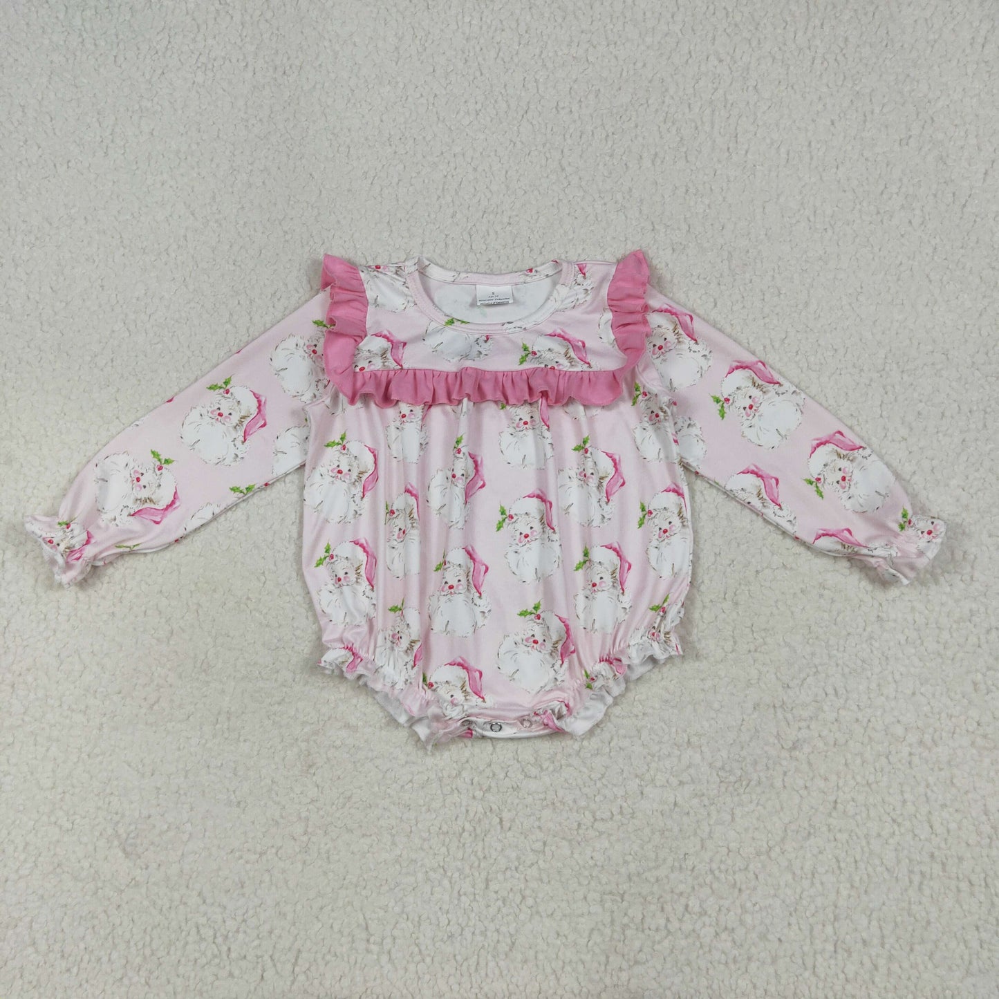 LR2208 Christmas Santa hot pink ruffles long sleeve girls romper