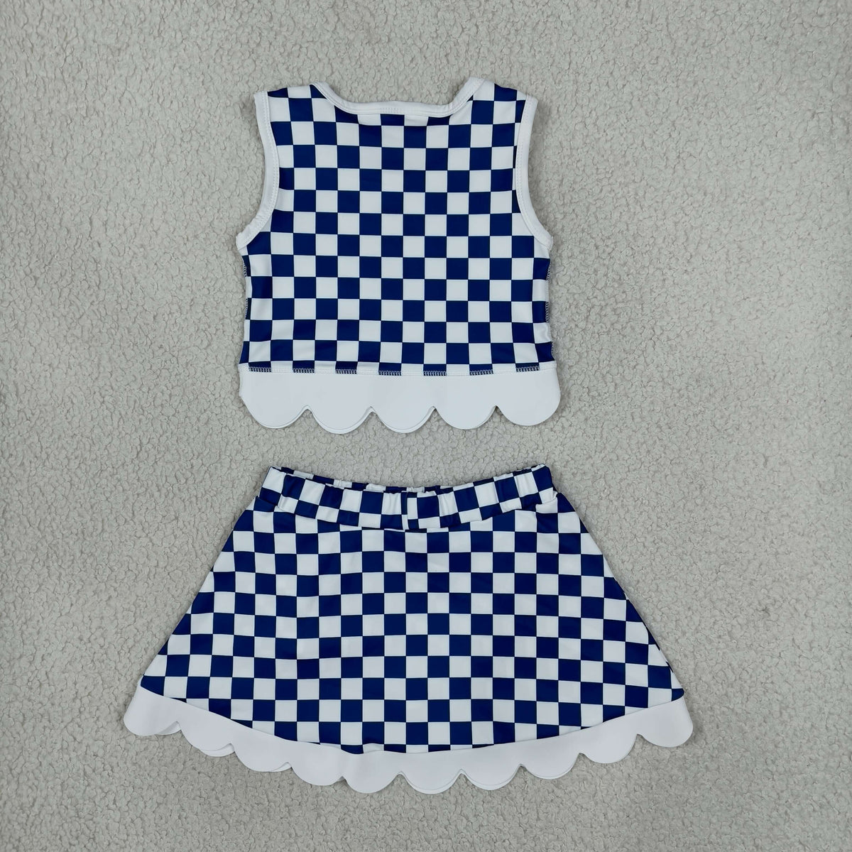 GSD4283 Yoga Team Blue Checkered Sleeveless Bows Skorts Girls Set