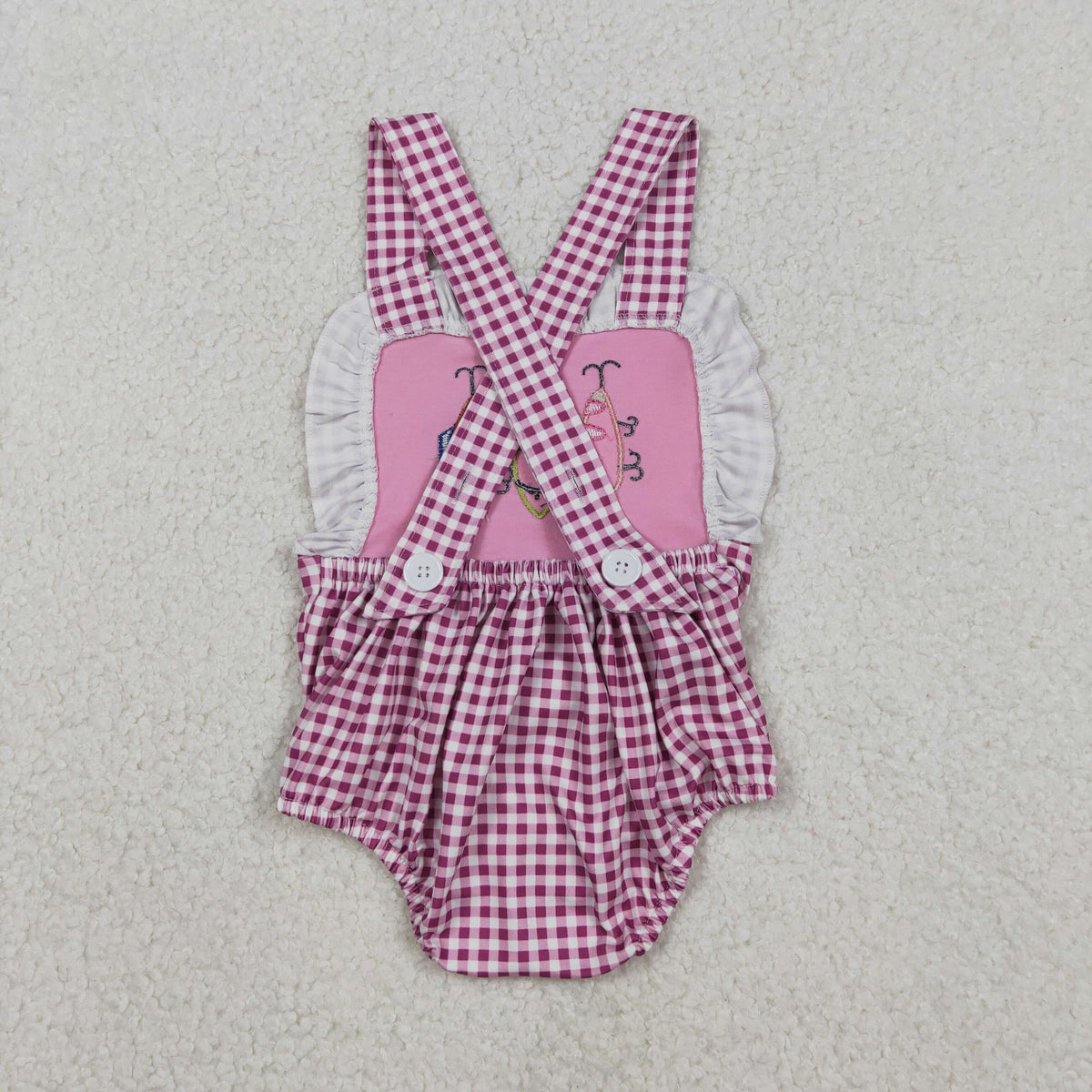 Embroidery SR3414 fish red checkered girls romper