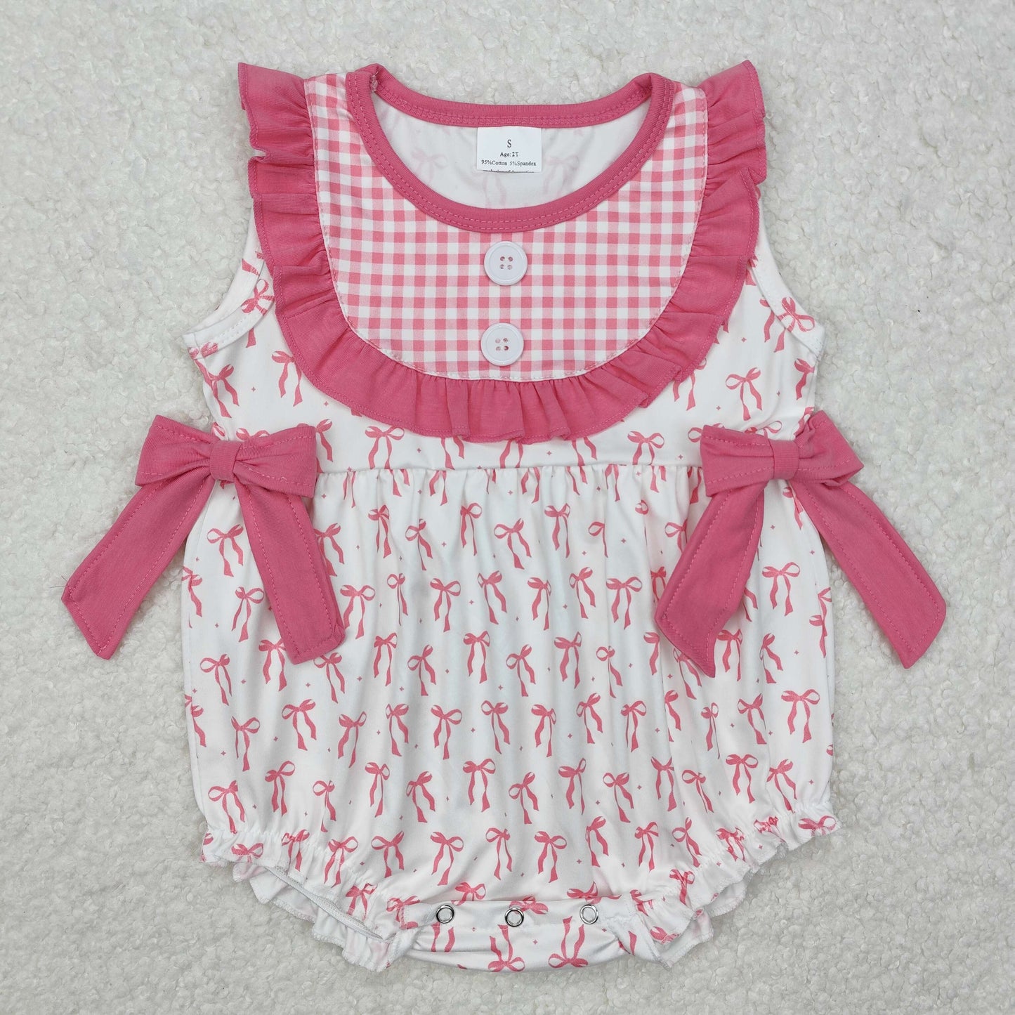 USA SHOP SR2294 pink bows ruffles checkered sleeveless girls romper