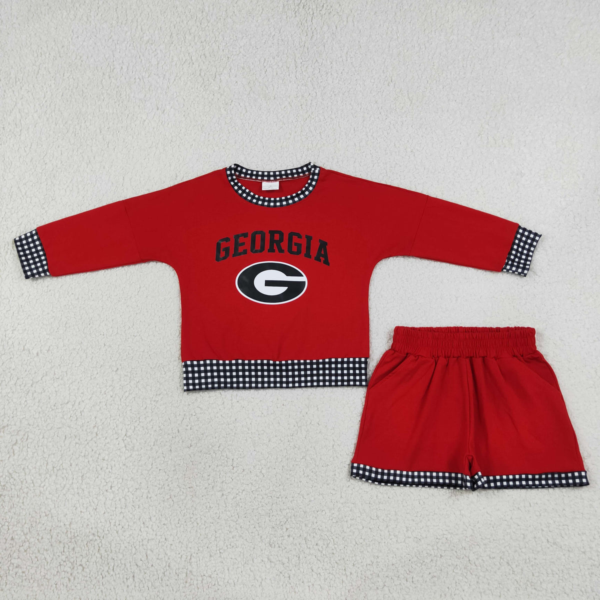 GLS0168 GEORGIA Red Long Sleeve Shorts Boys Set
