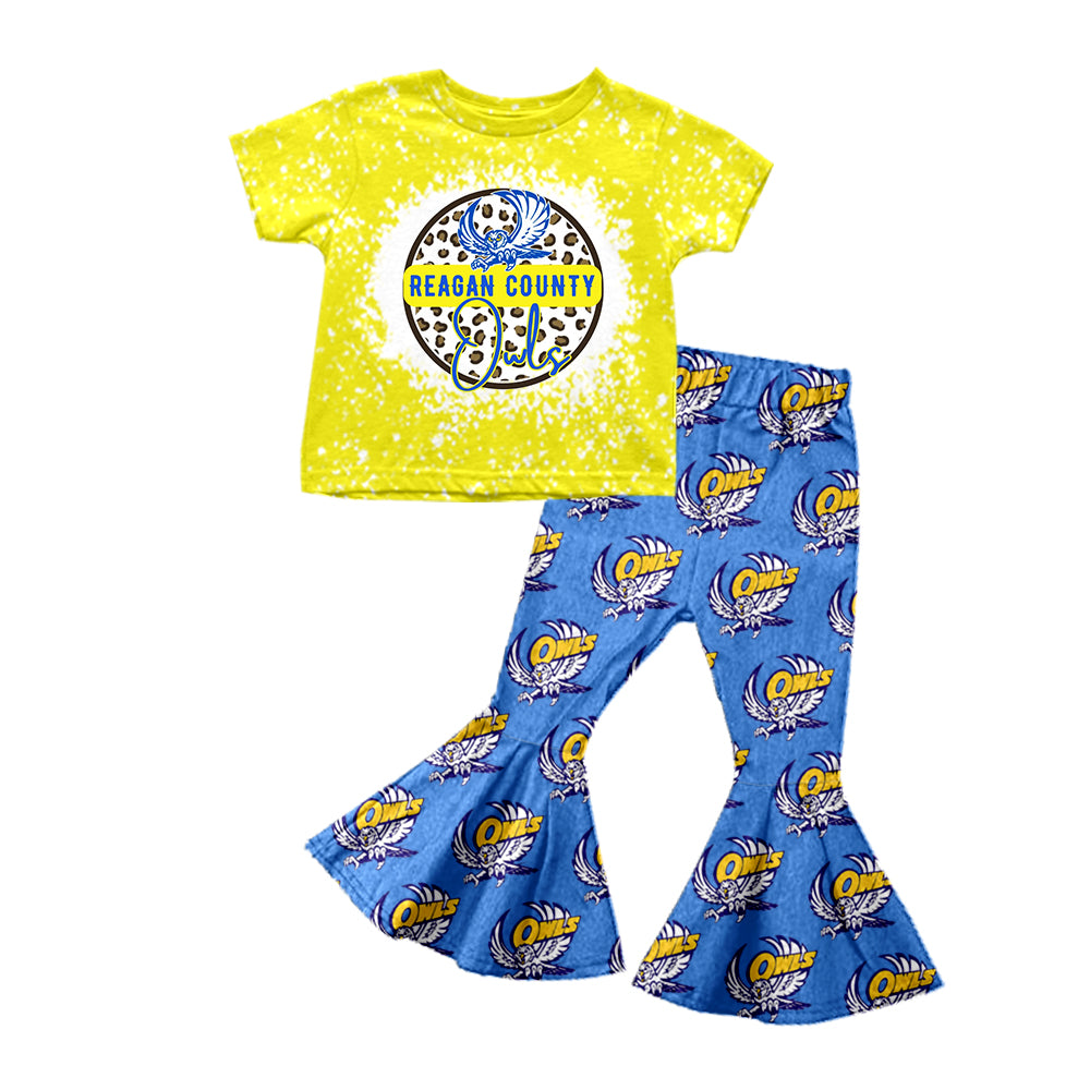 custom S 9.12 Yellow leopard short sleeve blue pants girls set