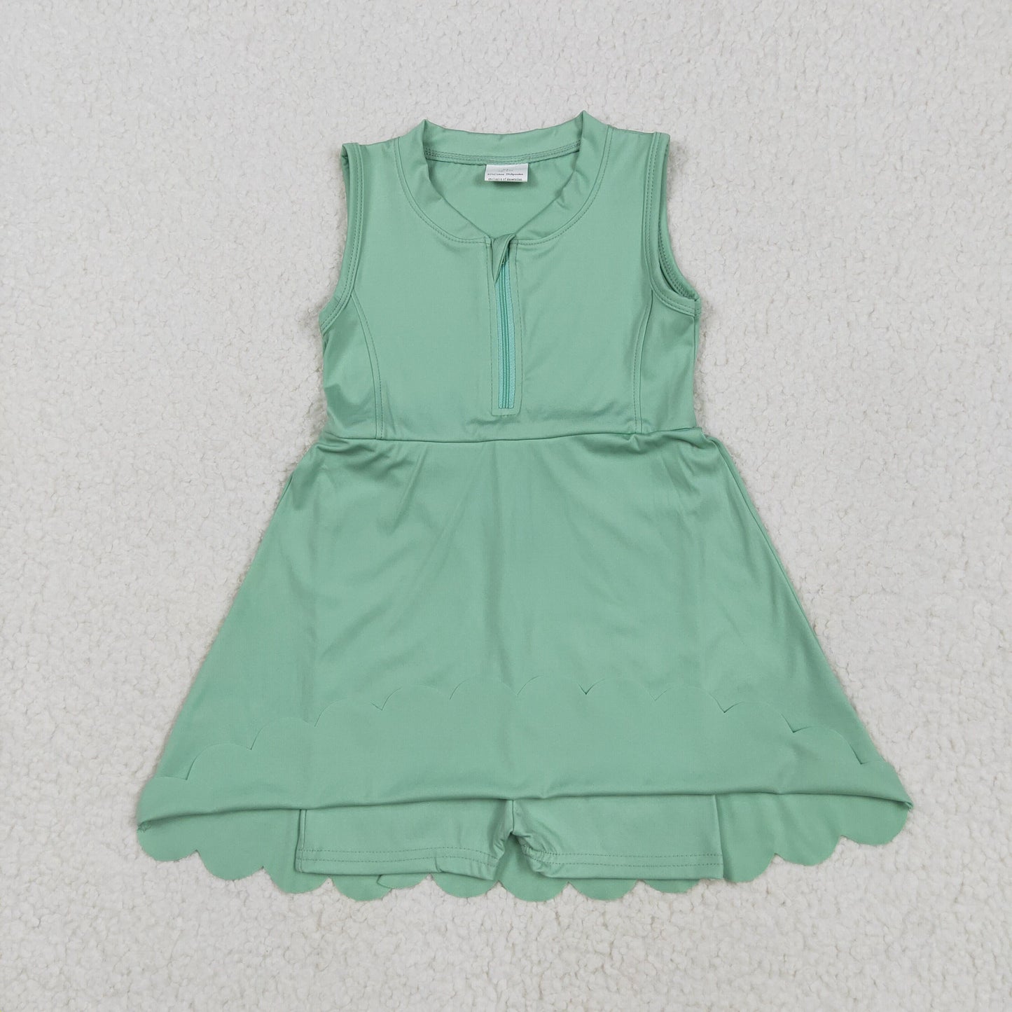GSD2089 yoga light green zipper sleeveless with shorts girls dress