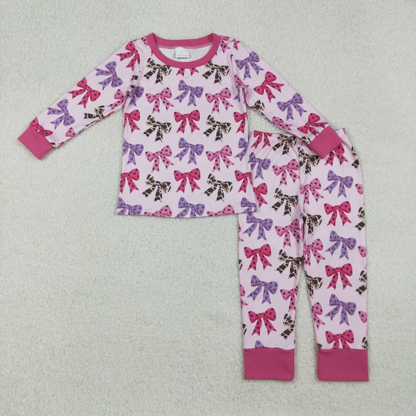GLP2730 Western howdy coquette bows hot pink purple long sleeve pants girls pajamas