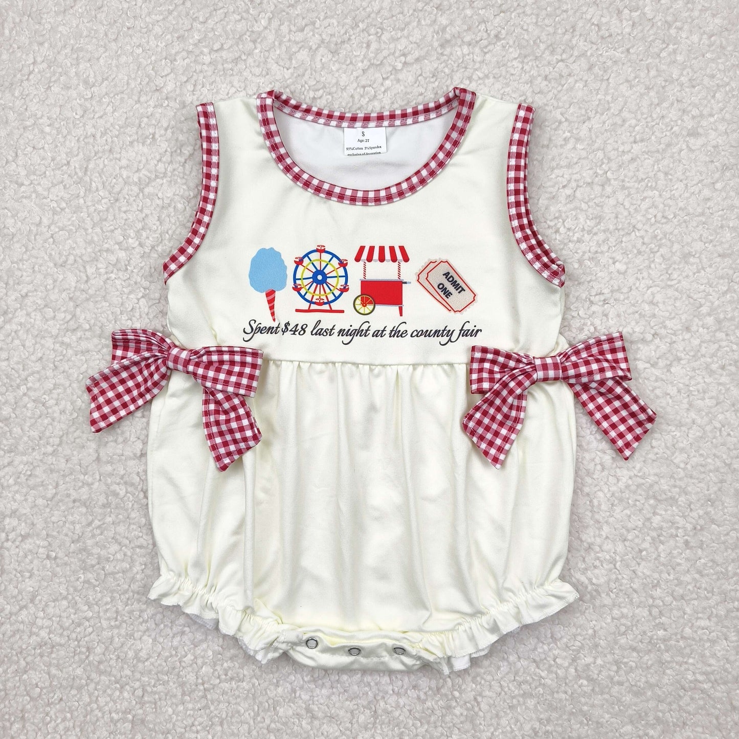 SR3037 spent $48 last night at the country fair sleeveless with bows girls romper