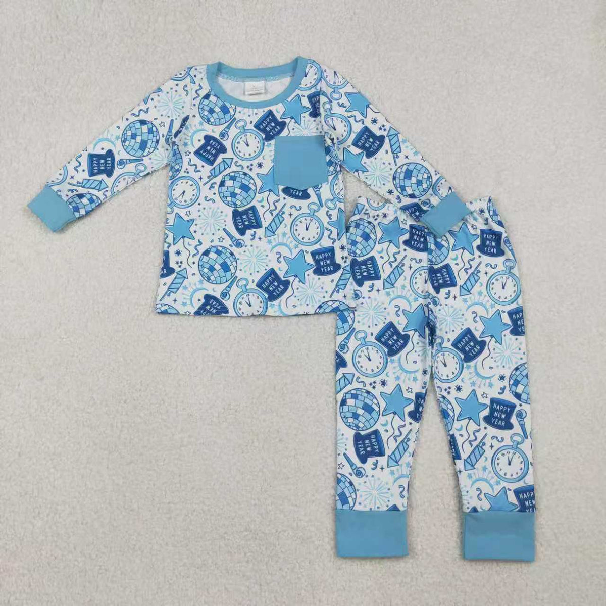 happy new year light blue/hot pink pajamas RTS Sibling Clothes