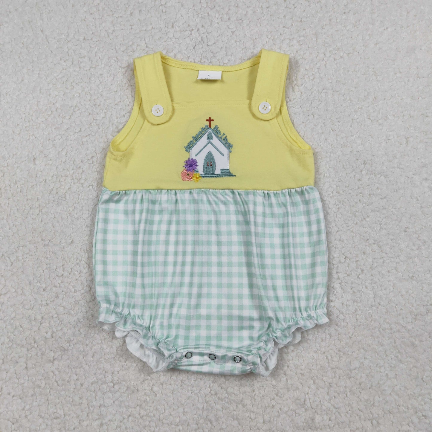 Embroidery SR3704 Easter Cross Flowers Yellow Sleeveless Girls Romper
