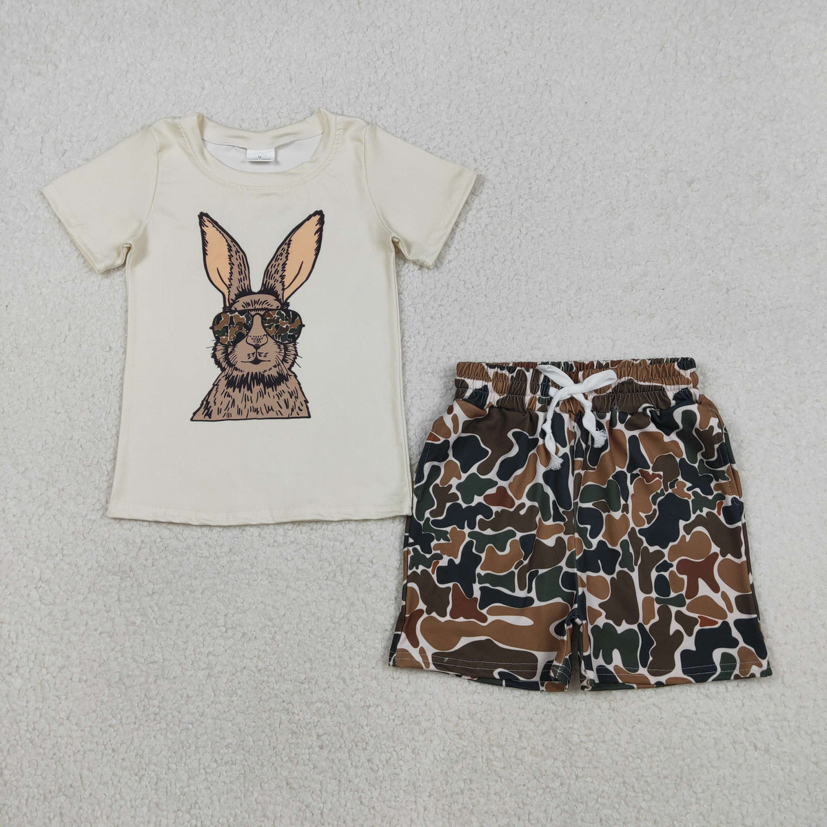 BSSO1582 Easter Hunting Camo Bunny Rabbit Short Sleeve Camo Shorts Boys Set