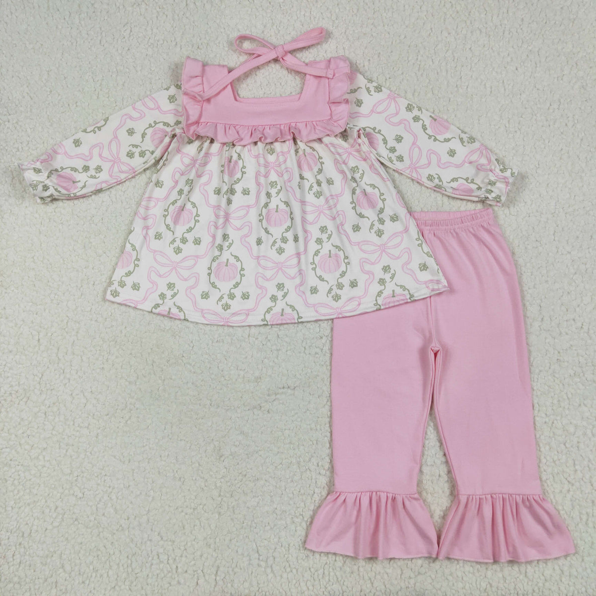 GLP2397 pink pumpkin bows long sleeve pink pants girls set