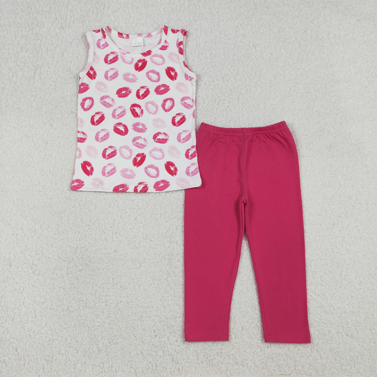GSPO2191 Valentine's Day Lips Sleeveless Hot Pink Pants Girls Set