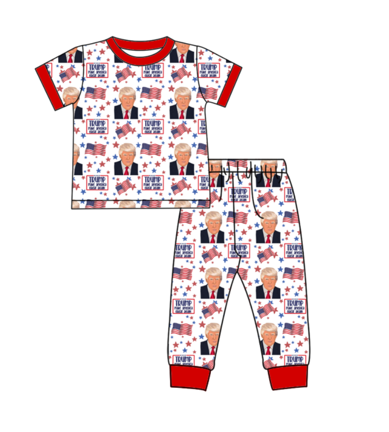 custom Trump flag red short sleeve pants boys set