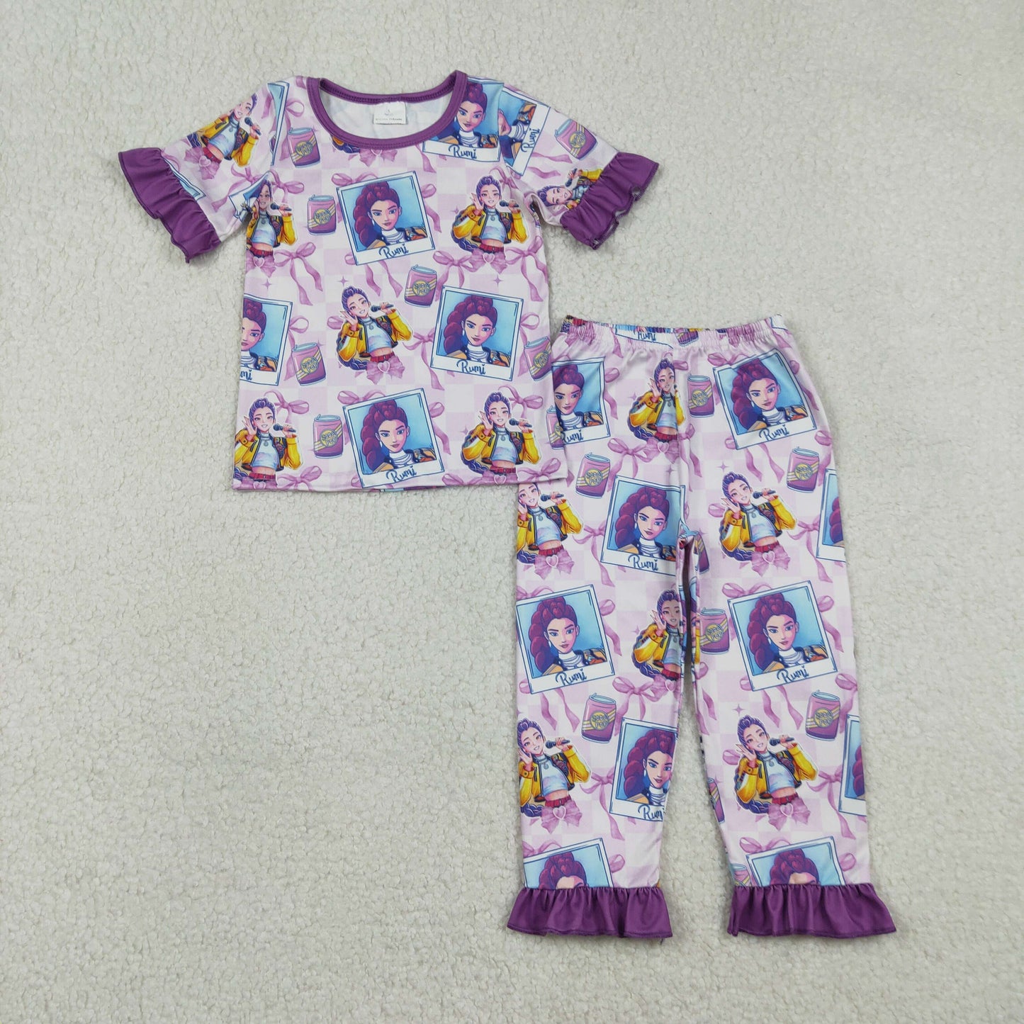 GSPO2228 Hunter Bows Purple Short Sleeve Pants Girls Pajamas