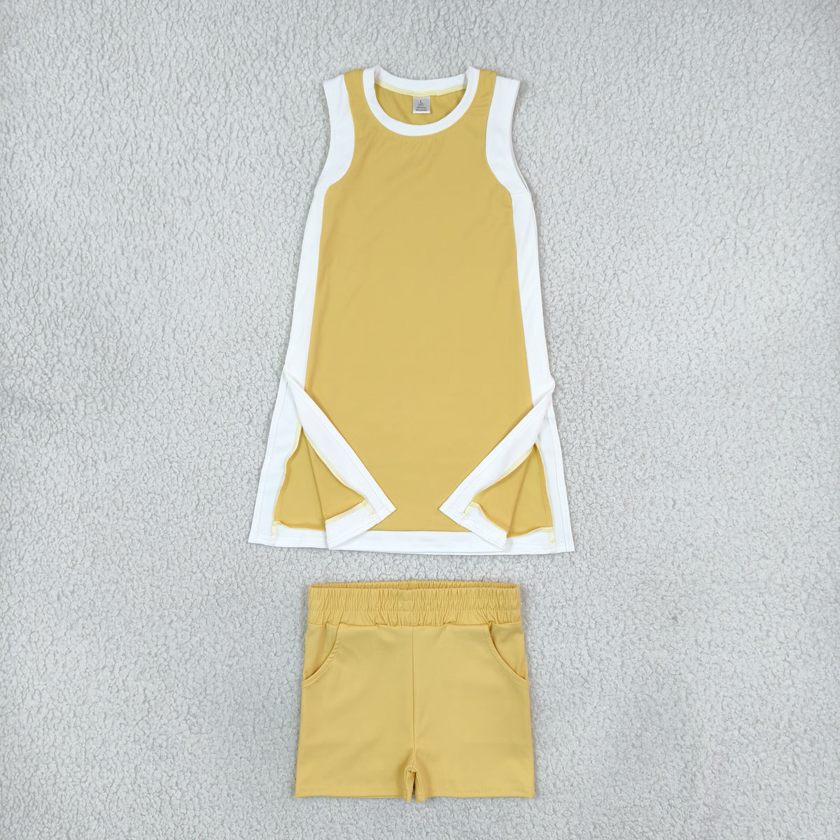 GSSO3845 Yoga Yellow Sleeveelss With Shorts Girls Set