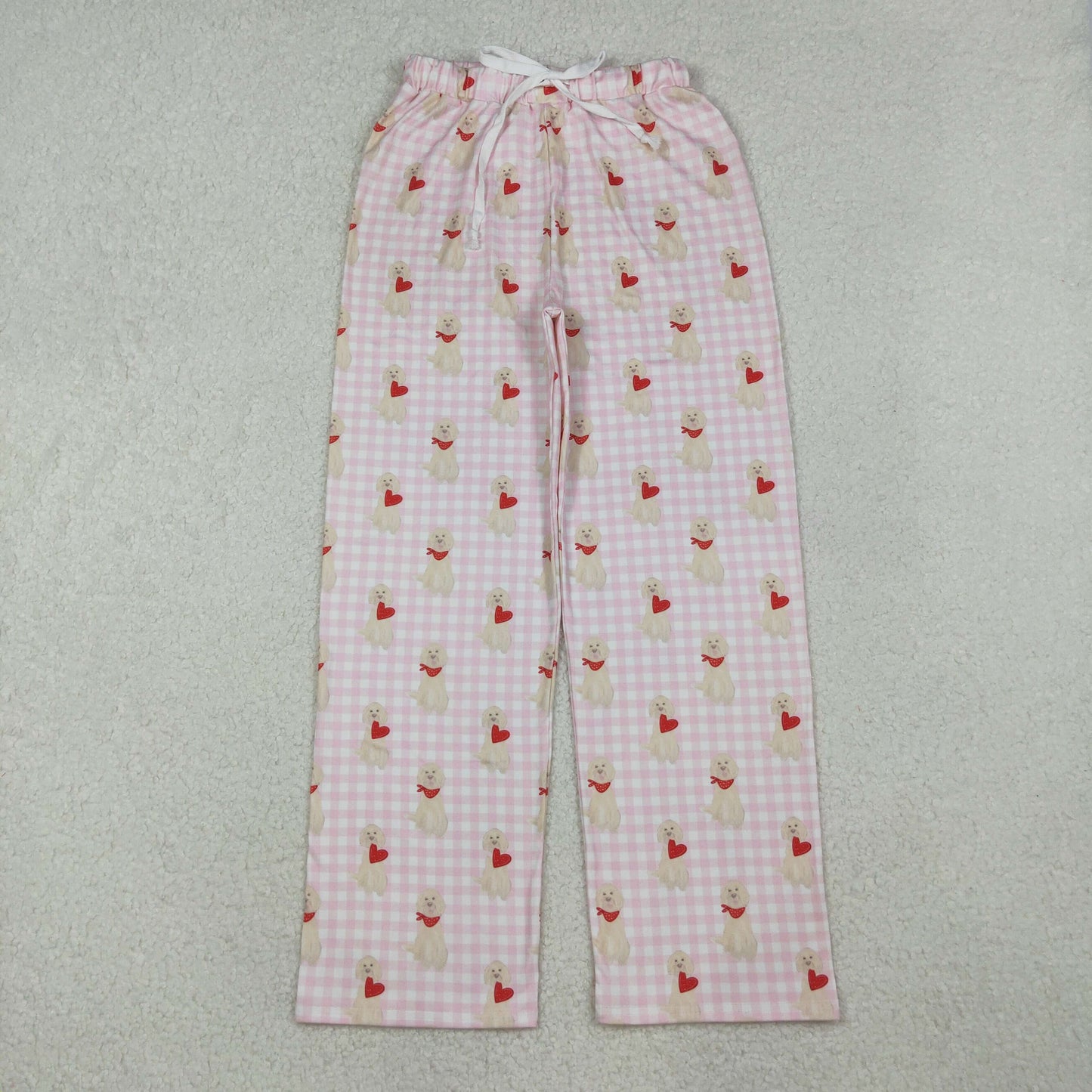 P0849 Valentine's day heart dog pink checkerede girls pants