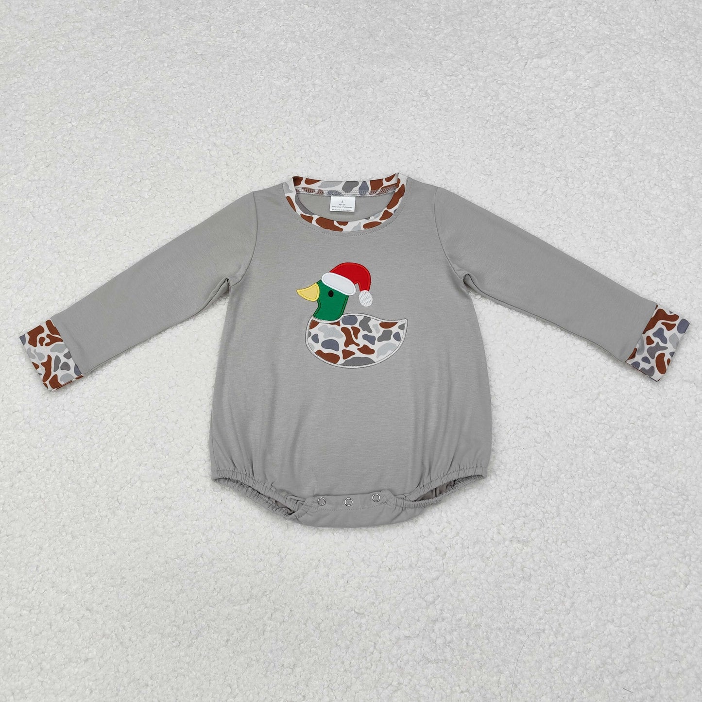 USA SHOP embroidery LR1683 Christmas camo mallard hat long sleeve boys romper