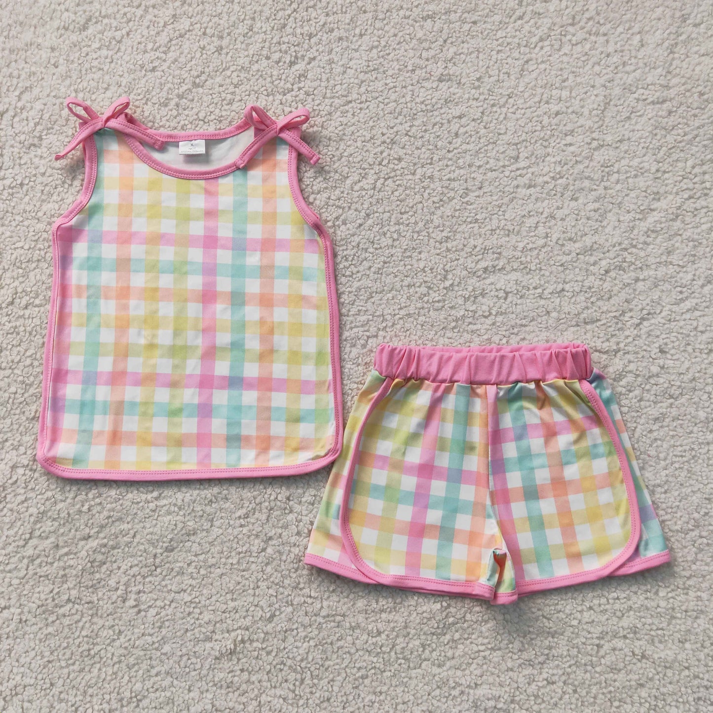 GSSO3659 Colorful Striped Yellow Sleevless Shorts Girls Set