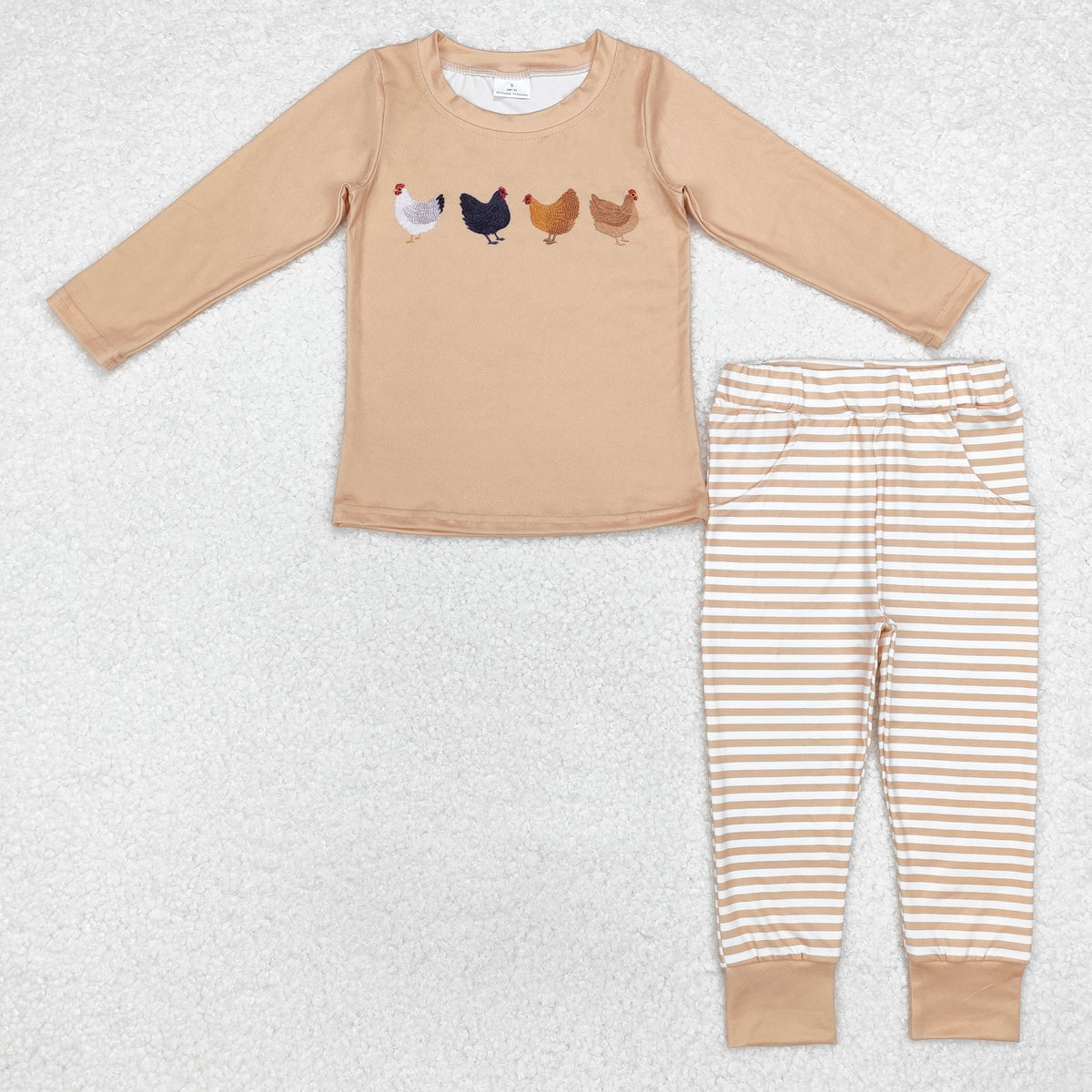 BLP0865 farm chick khaki long sleeve striped pants boys set