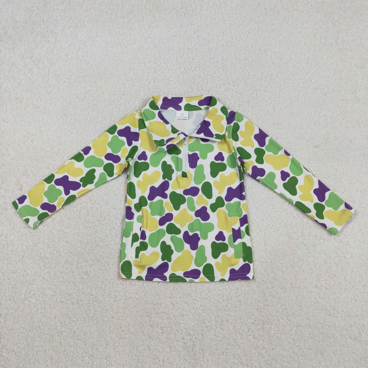 BT1400 Mardi Gras camo zipper long sleeve boys top