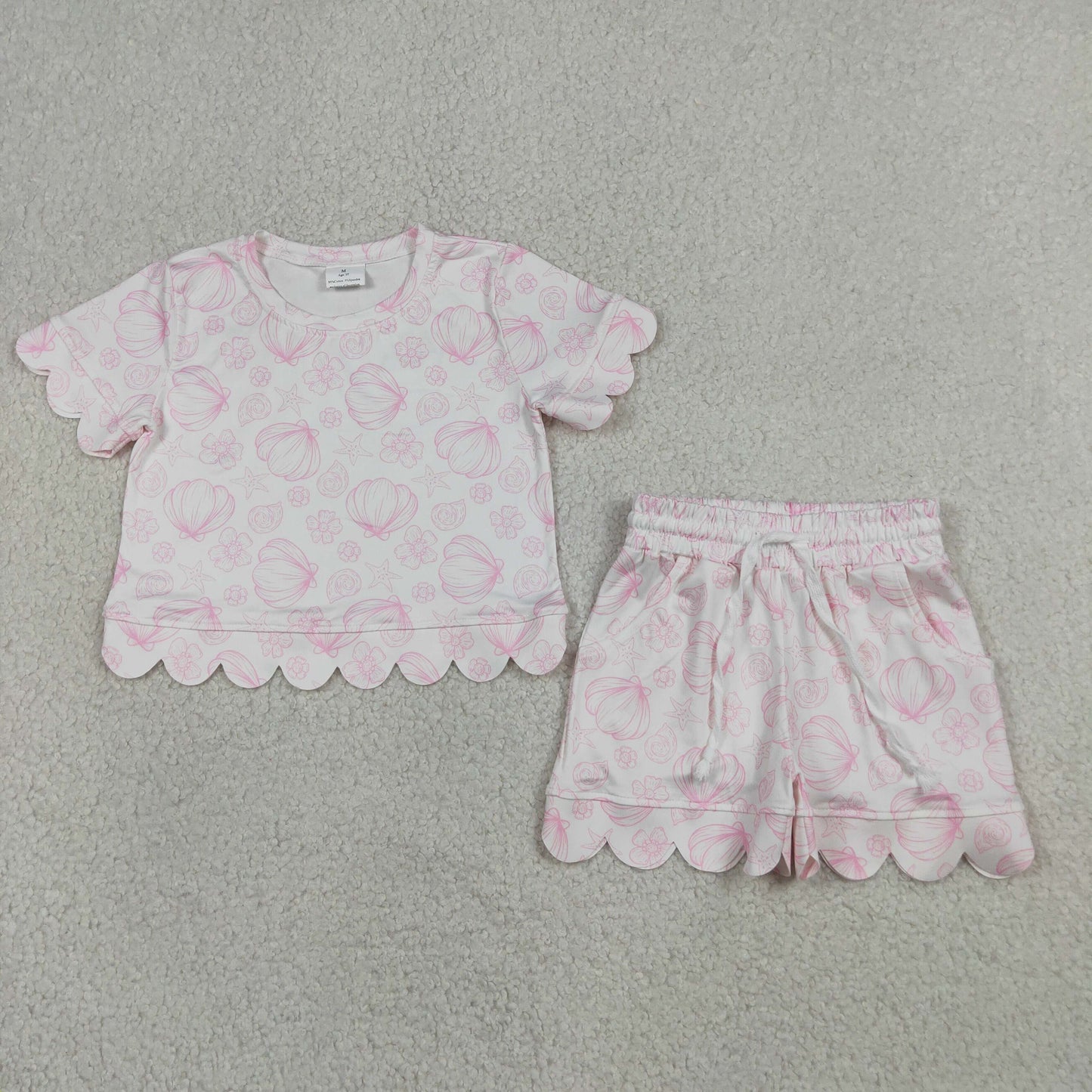 GSSO3729 Scallop Shells Short Sleeve Shorts Girls Set