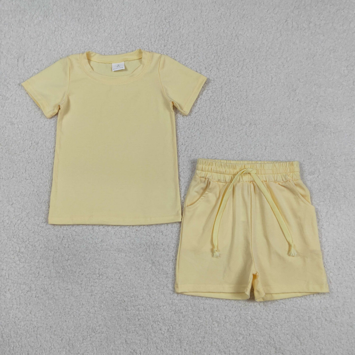 BSSO1888 Light Yellow Short Sleeve Shorts Boys Set