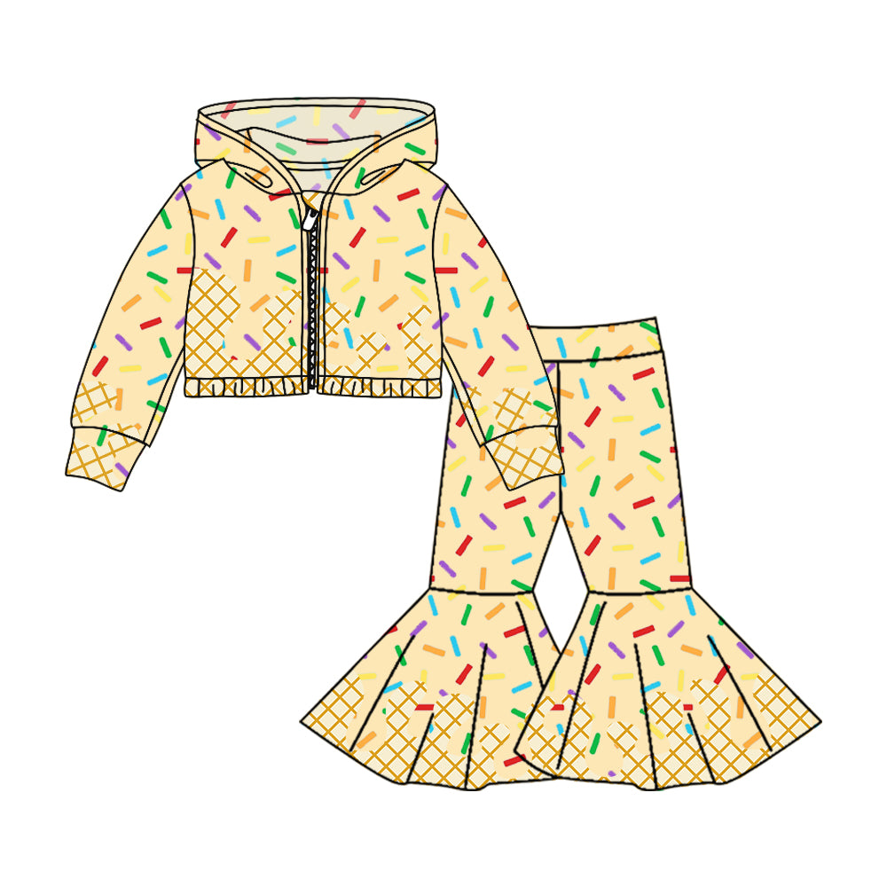 custom moq 3 yellow ice hoodie long sleeve coat pants girls set