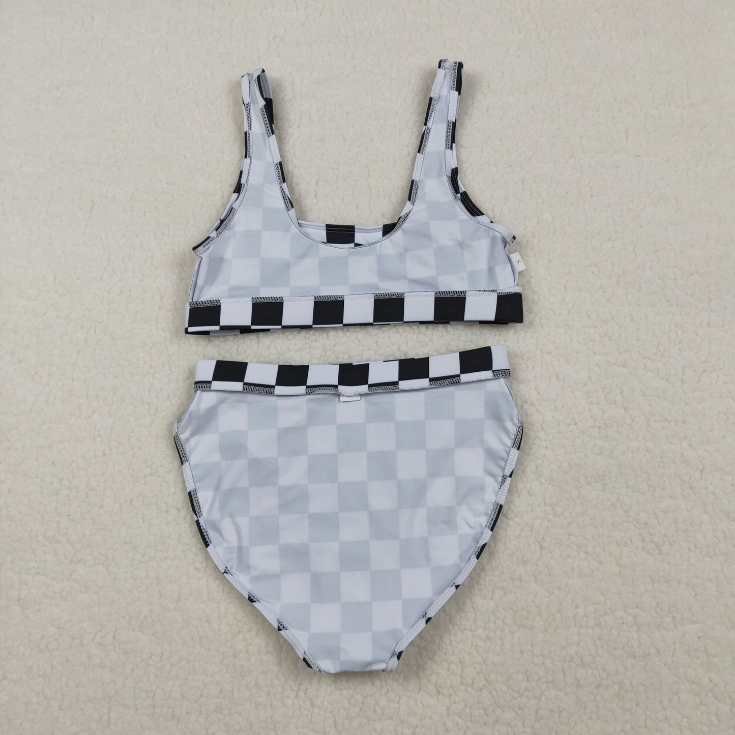 S0738 Black Checkered Adult Women Swimsuits