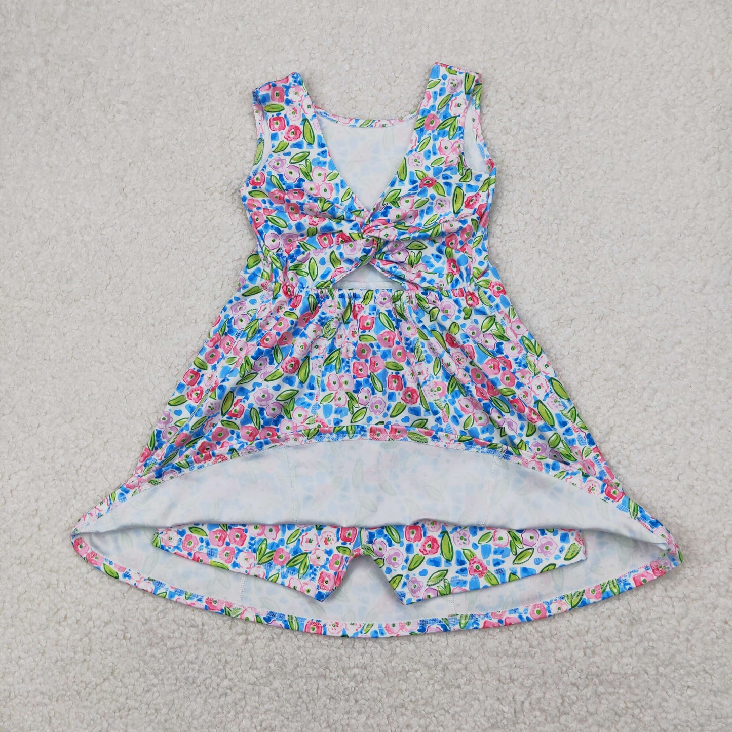 yoga GSD1990 pink flowers blue sleeveless with shorts girls dress