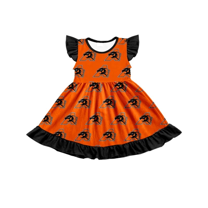 custom style A orange flutter sleeve girls bows dress