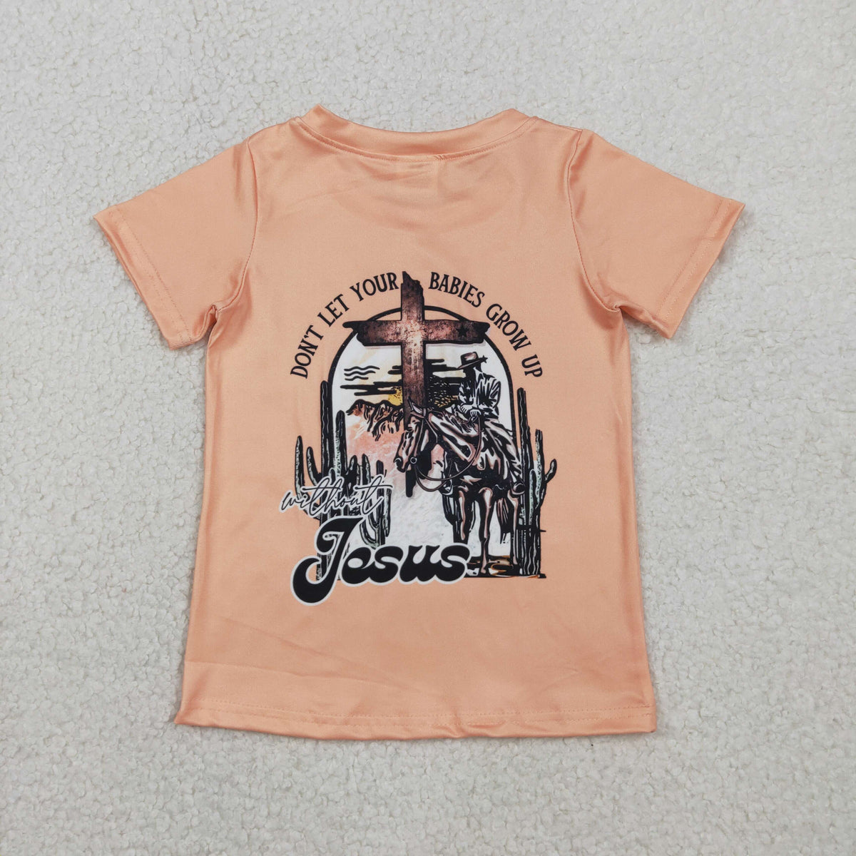BT1618 Western Easter Rodeo Jesus Orange Short Sleeve Boys Top
