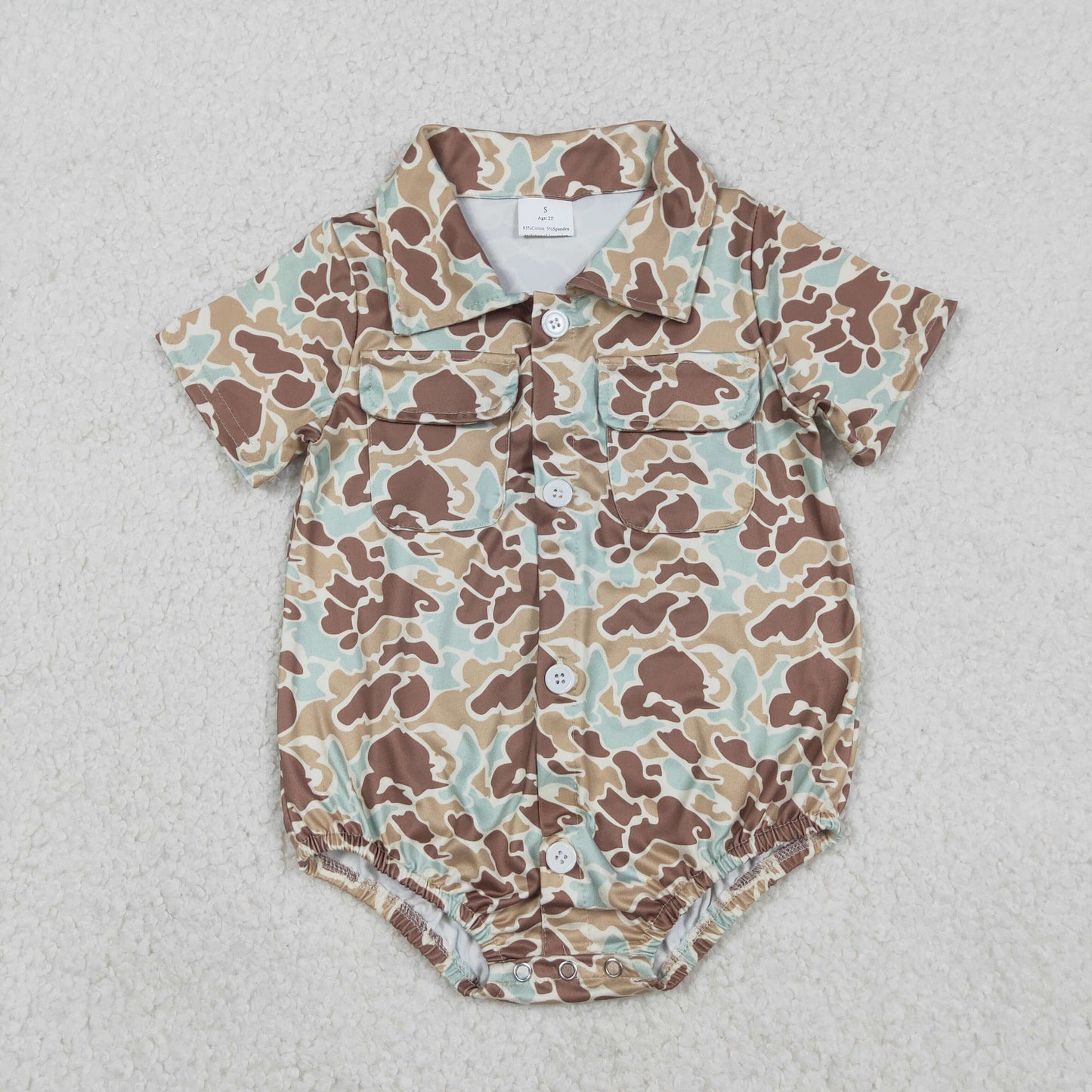 SR3655 Hunting Camo Pockets Short Sleeve Boys Romper